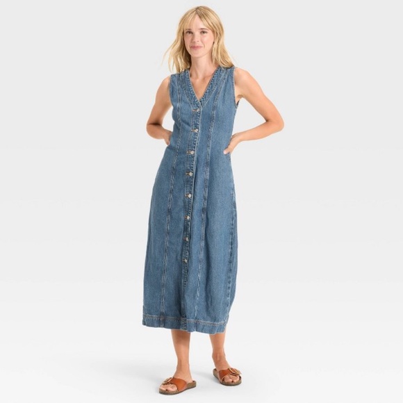 Universal Thread Dresses & Skirts - Women's Denim Button-Down Ankle Dress - Universal Thread Medium Wash